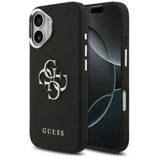 Futrola za Apple iPhone 17, Guess, 4G Grained Big and Classic Logo, Crno Srebrna