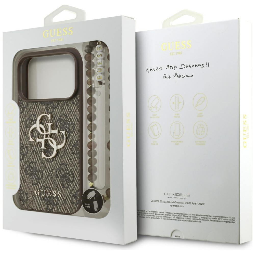 Futrola za Apple iPhone 17 Pro, Guess, 4G Classic Logo s perlom, smeđa