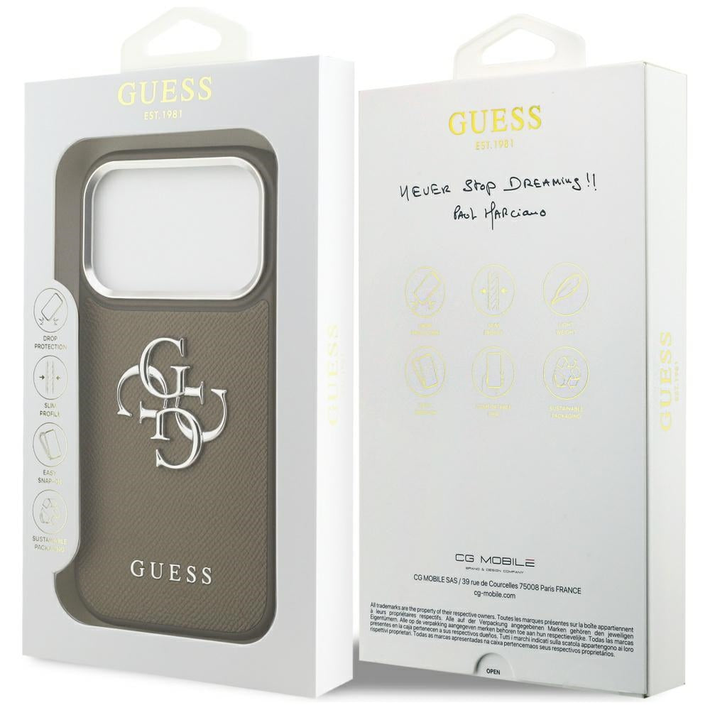 Futrola za Apple iPhone 17 Pro, Guess, 4G Grained Big And Classic Logo, Smeđe Srebrna