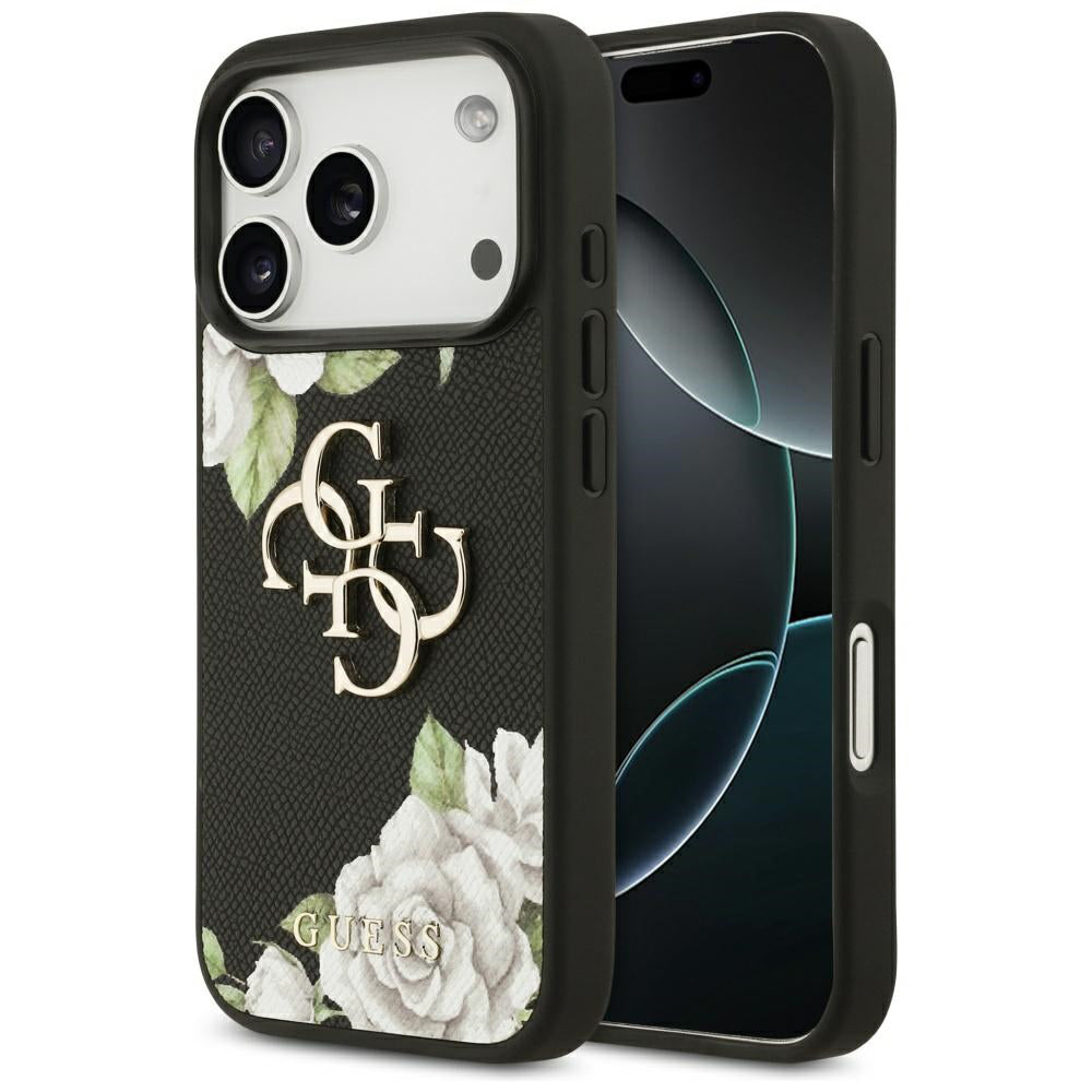 Futrola za Apple iPhone 17 Pro, Guess, 4G Grained Roses Big Logo, Crna