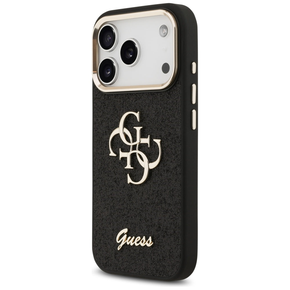 Futrola za Apple iPhone 17 Pro, Guess, Fixed Glitter Big 4G Metal Frame, Crna