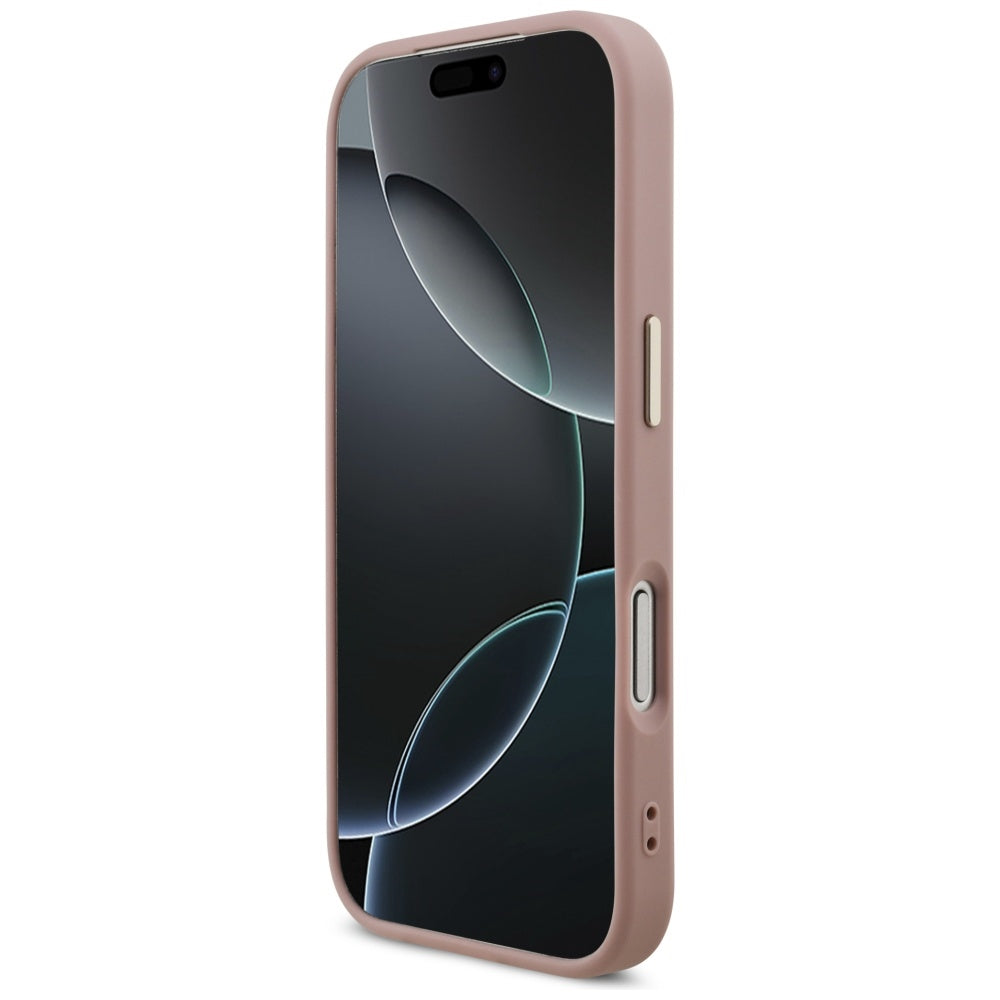 Futrola za Apple iPhone 17 Pro, Guess, Fixed Glitter Big 4G Metal Frame, Roza