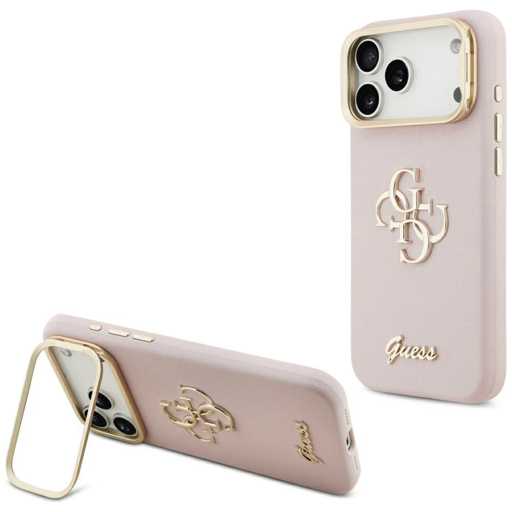 Futrola za Apple iPhone 17 Pro, Guess, Grained Big 4G Stand Camera, Roza