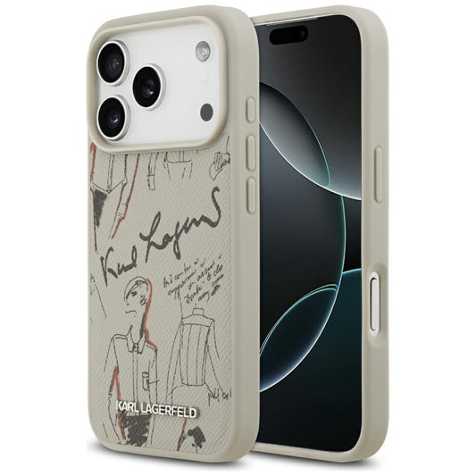 Futrola za Apple iPhone 17 Pro, Karl Lagerfeld, Grained Pattern Logo, Siva