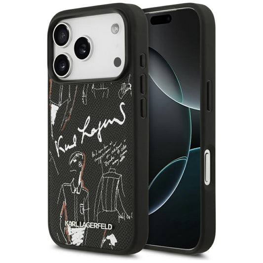 Futrola za Apple iPhone 17 Pro, Karl Lagerfeld, Grained Pattern Logo, Crna