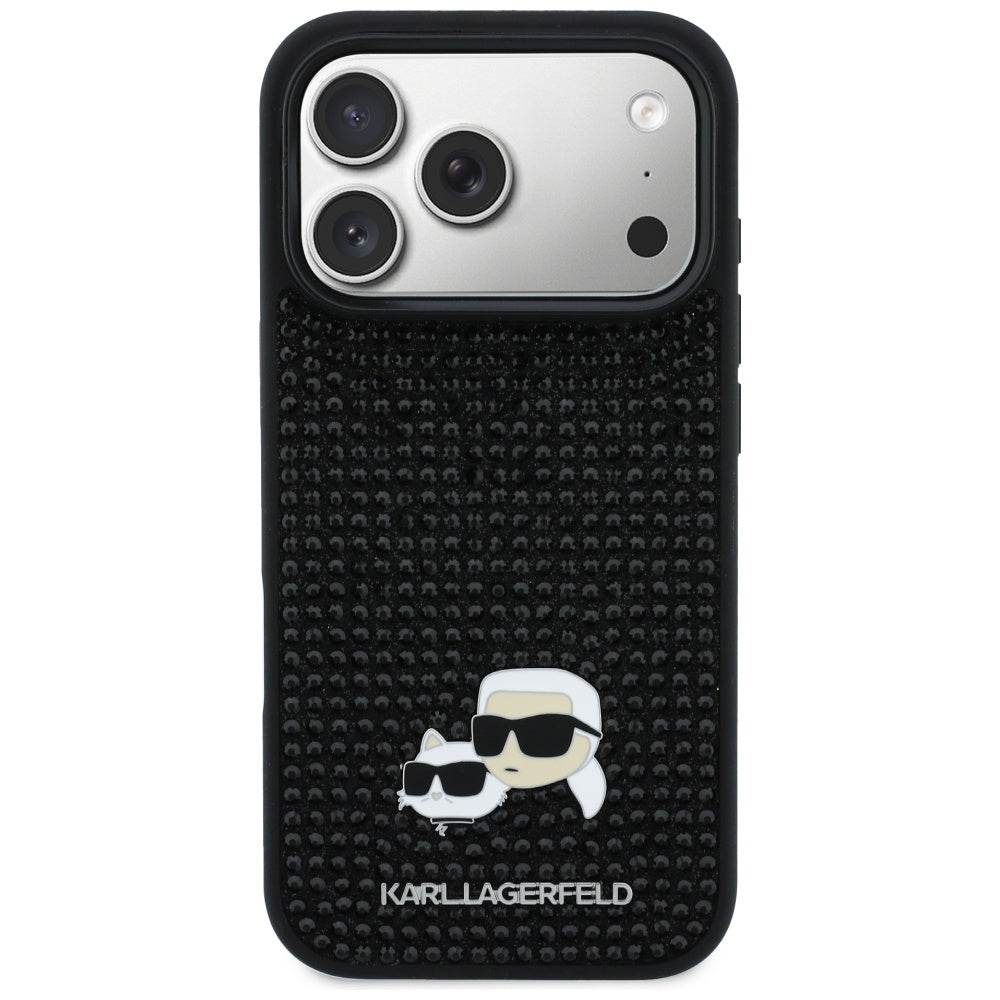 Futrola za Apple iPhone 17 Pro, Karl Lagerfeld, Rhinestone Karl & Choupette Pins, Crna