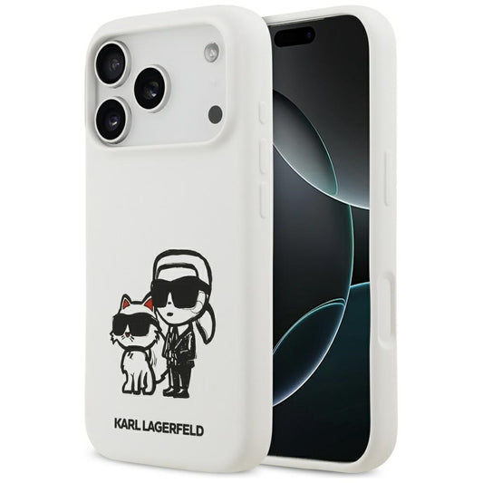 Futrola za Apple iPhone 17 Pro, Karl Lagerfeld, Sketch and Logo Karl & Choupette, Bijela