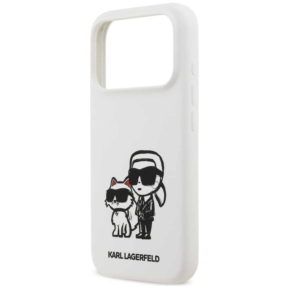 Futrola za Apple iPhone 17 Pro, Karl Lagerfeld, Sketch and Logo Karl & Choupette, Bijela