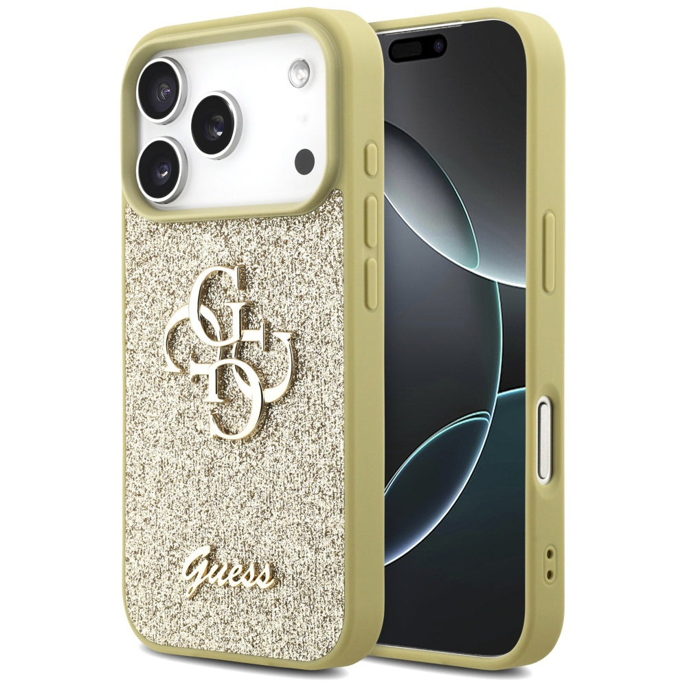 Futrola za Apple iPhone 17 Pro Max, Guess, Fixed Glitter Big 4G, Zlatna