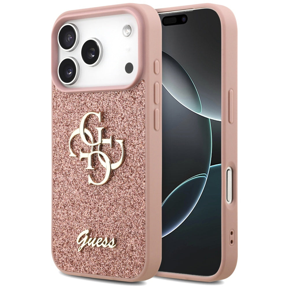 Futrola za Apple iPhone 17 Pro Max, Guess, Fixed Glitter Big 4G, Roza
