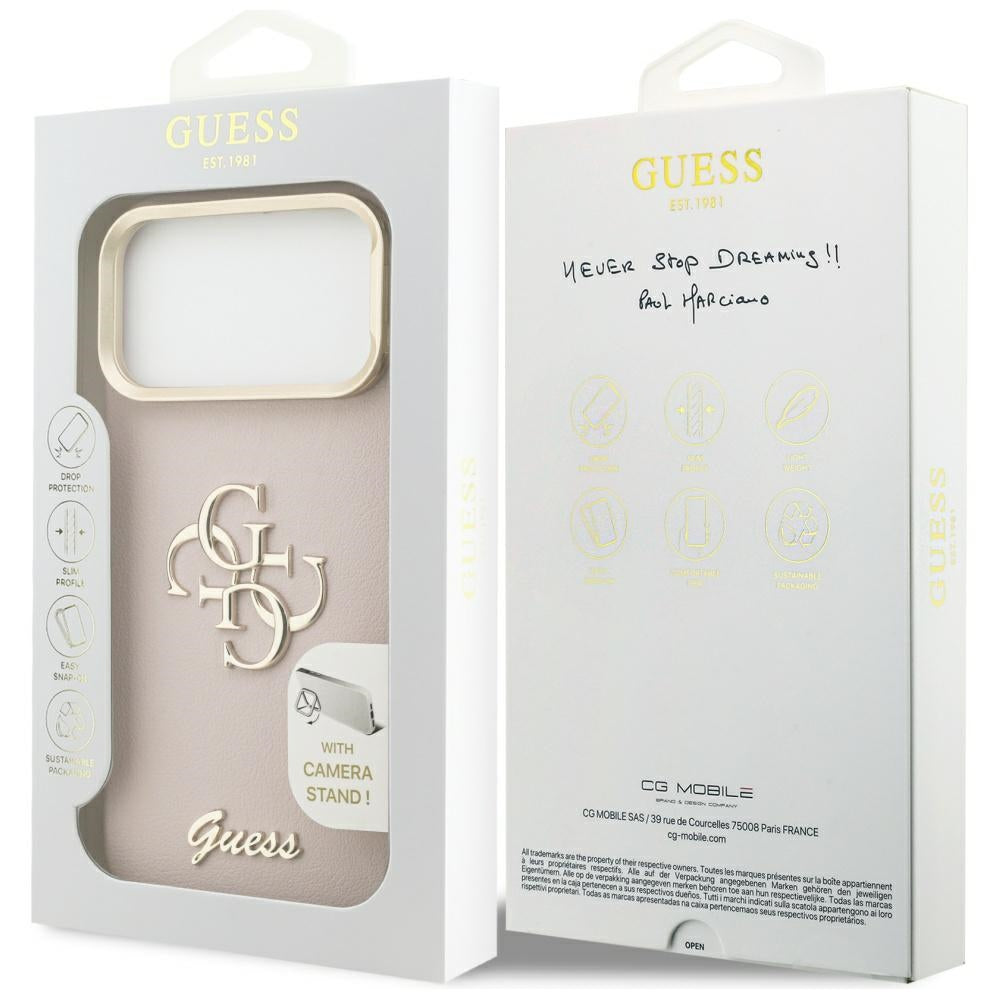 Futrola za Apple iPhone 17 Pro Max, Guess, Grained Big 4G Stand Camera, Roza