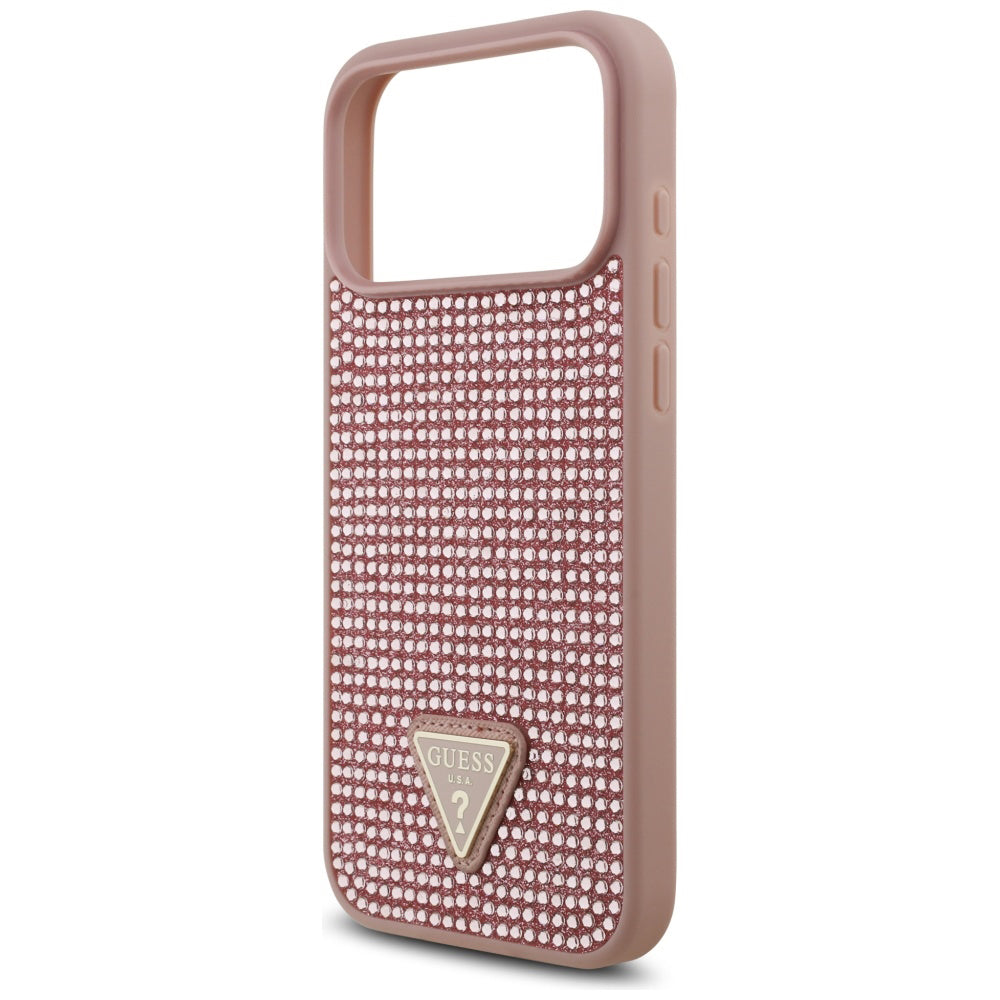 Futrola za Apple iPhone 17 Pro Max, Guess, Rhinestone Triangle Logo, Roza