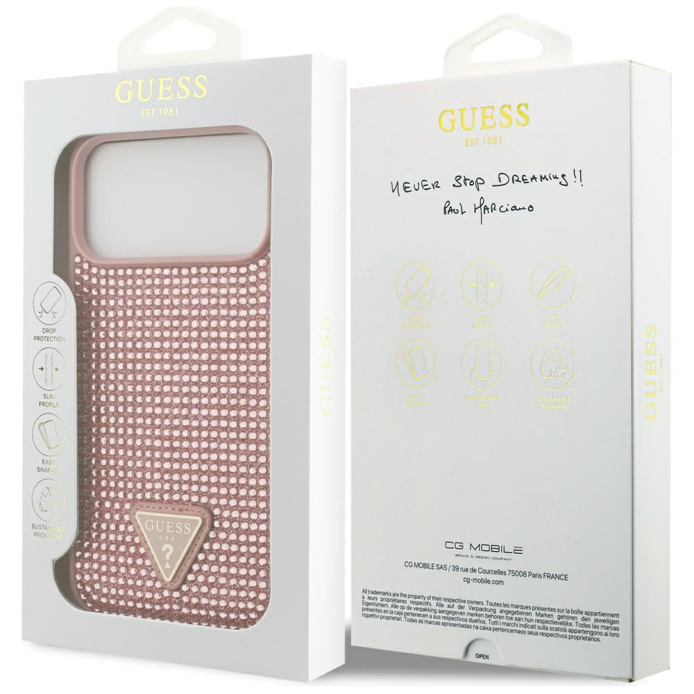 Futrola za Apple iPhone 17 Pro Max, Guess, Rhinestone Triangle Logo, Roza