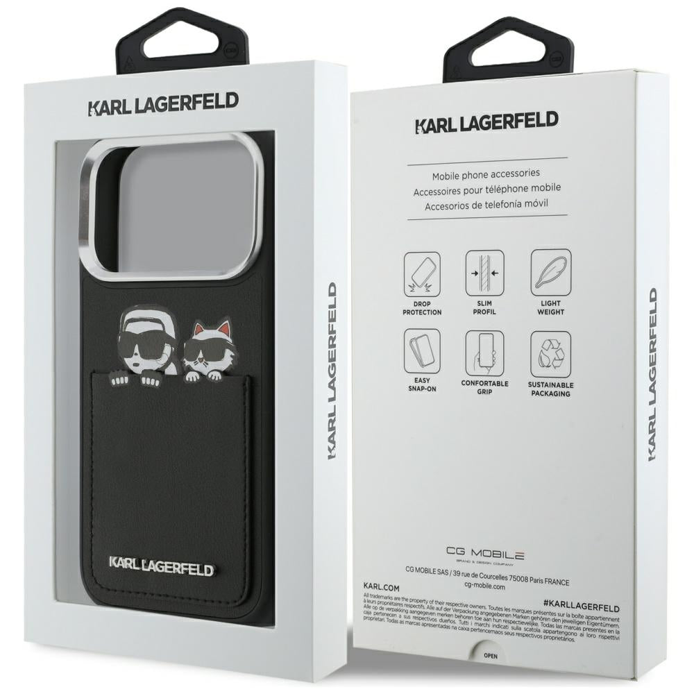 Futrola za Apple iPhone 17 Pro Max, Karl Lagerfeld, Karl & Choupette Print with Pocket, Crna