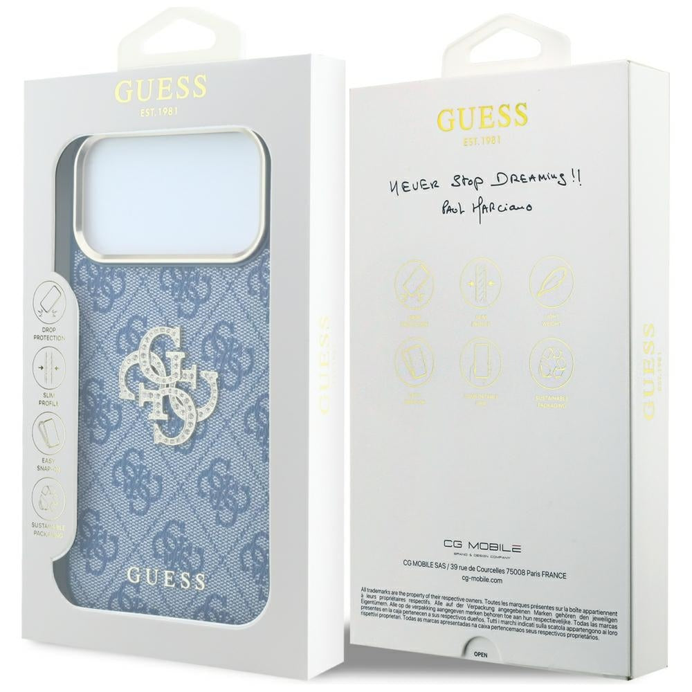 Maska za Apple iPhone 18 Pro / 17 Pro, Guess, 4G Big Strass Logo, Plava