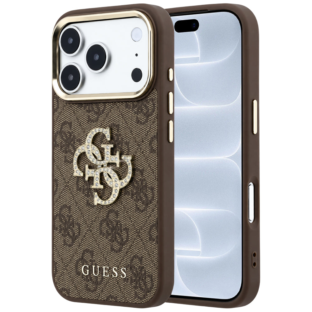 Maska za Apple iPhone 18 Pro / 17 Pro, Guess, 4G Big Strass Logo, Smeđa