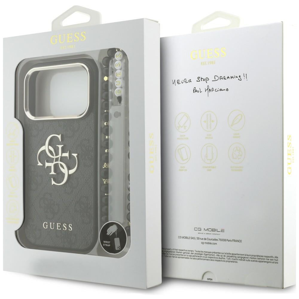 Maska za Apple iPhone 18 Pro / 17 Pro, Guess, 4G Classic Logo s remenom, Crno Zlatna