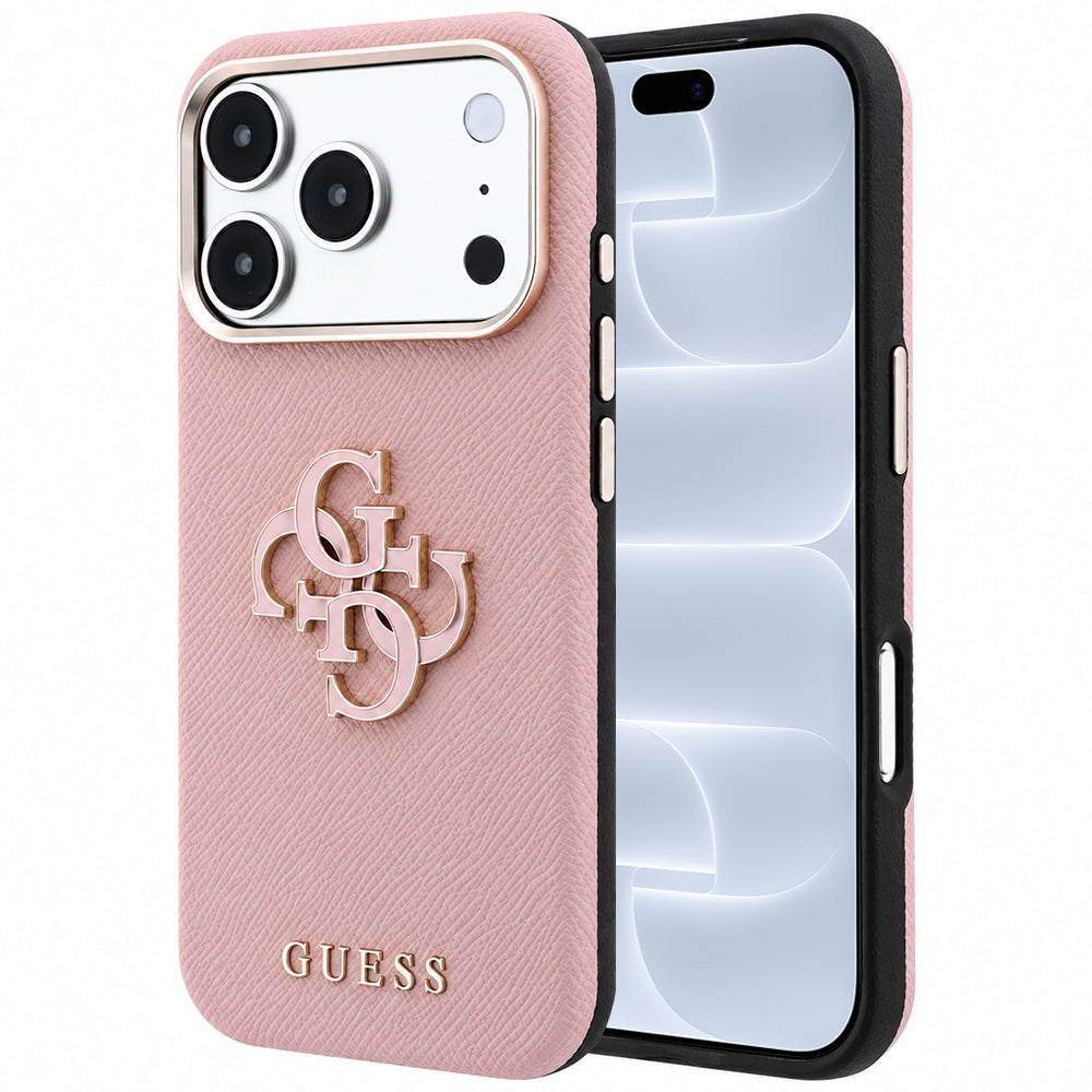 Maska za Apple iPhone 18 Pro / 17 Pro, Guess, Grained Big Resin Logo, Roza
