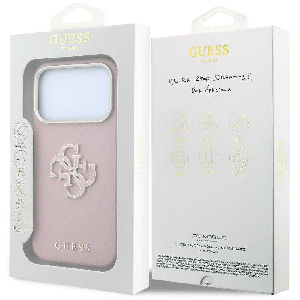 Maska za Apple iPhone 18 Pro / 17 Pro, Guess, Grained Big Resin Logo, Roza