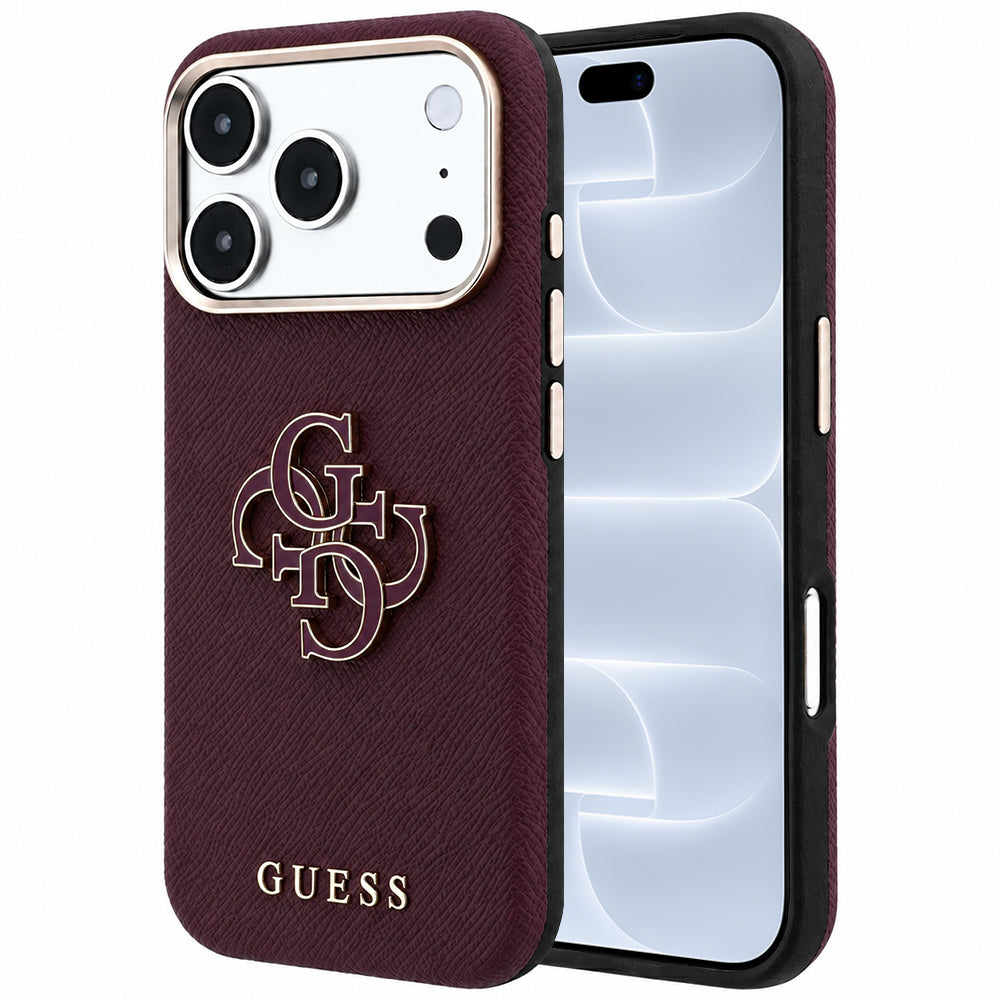 Maska za Apple iPhone 18 Pro / 17 Pro, Guess, Grained Big Resin Logo, Bordo