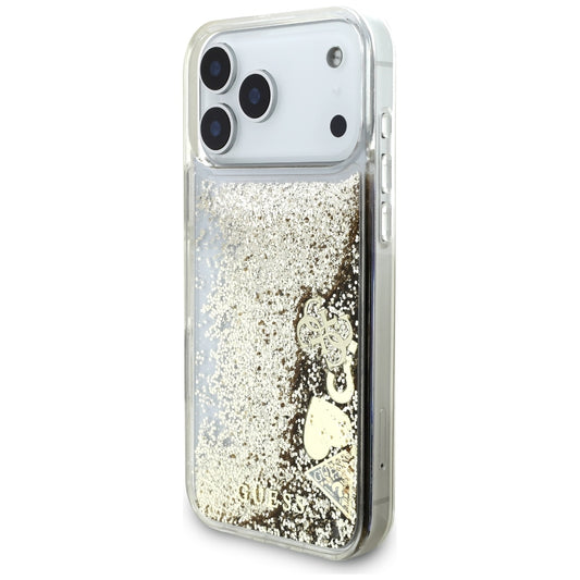 Maska za Apple iPhone 18 Pro / 17 Pro, Guess, Liquid Glitter Charms, zlatna