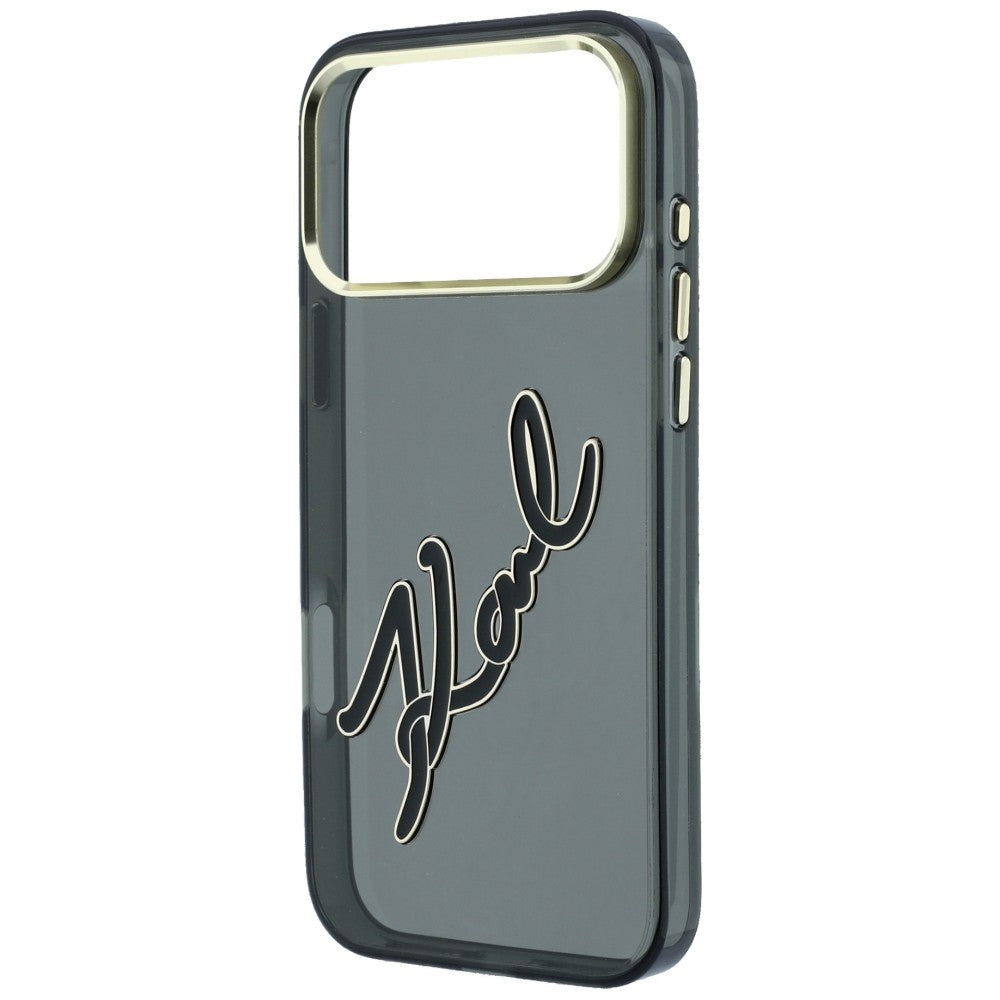 Maska za Apple iPhone 18 Pro / 17 Pro, Karl Lagerfeld, IML Big Signature Resin Logo and Metal Frame, Crna