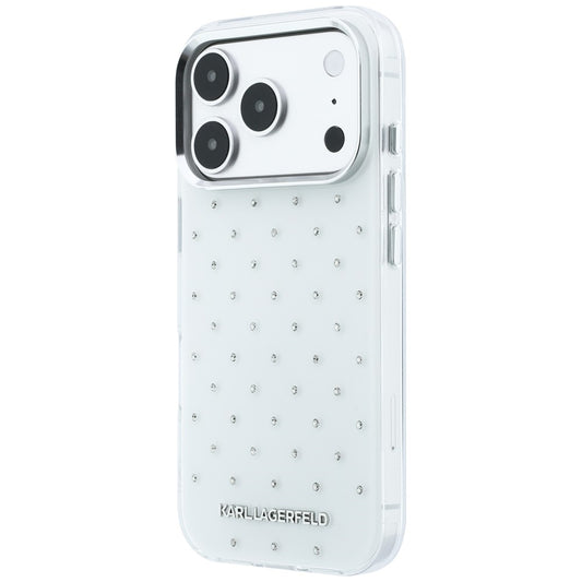 Maska za Apple iPhone 18 Pro / 17 Pro, Karl Lagerfeld, IML Rhinestones i Elektroplatirani Logo, Bijela