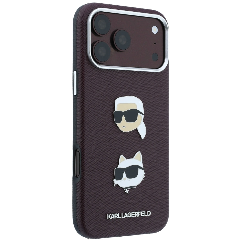 Maska za Apple iPhone 18 Pro / 17 Pro, Karl Lagerfeld, Saffiano s Karl & Choupette glavom i logotipom, tamnocrvena