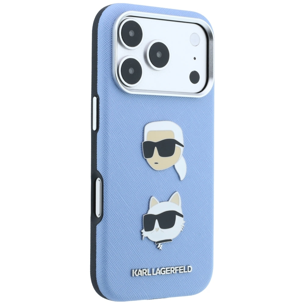 Maska za Apple iPhone 18 Pro Max / 17 Pro Max, Karl Lagerfeld, Saffiano s Karl & Choupette glavom i logotipom, Plava