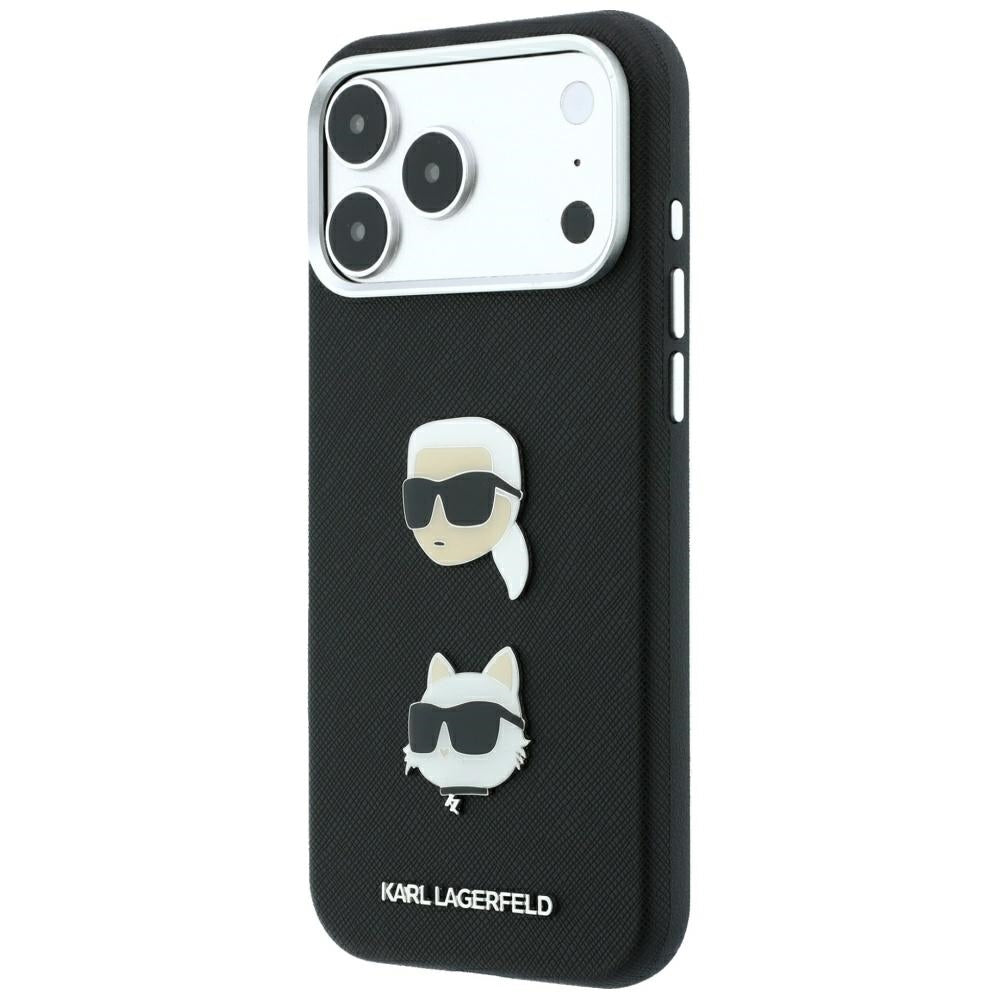 Maska za Apple iPhone 18 Pro Max / 17 Pro Max, Karl Lagerfeld, Saffiano s Karl & Choupette glavom i logotipom, Crna