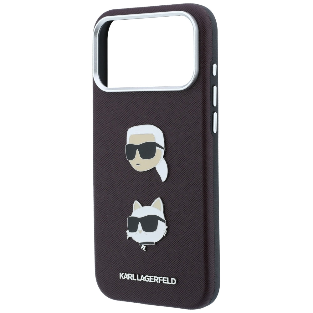 Maska za Apple iPhone 18 Pro Max / 17 Pro Max, Karl Lagerfeld, Saffiano s Karl & Choupette glavom i logotipom, tamnocrvena