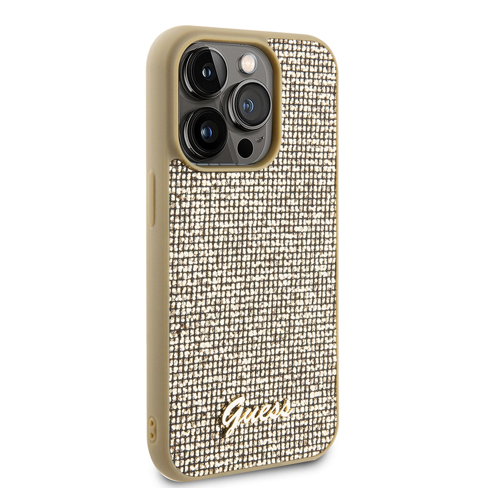 Futrola za Apple iPhone 15 Pro, Guess, PU Square Mirror Script Logo, Zlatna GUHCP15LPMSDGSD