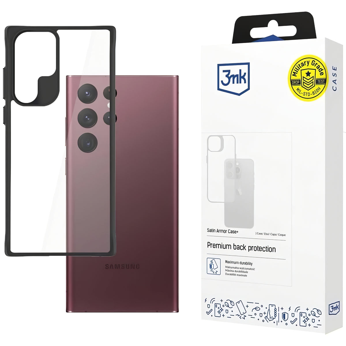 Maska za Samsung Galaxy S22 Ultra 5G S908, 3MK, Satin Armor Case+, Prozirna