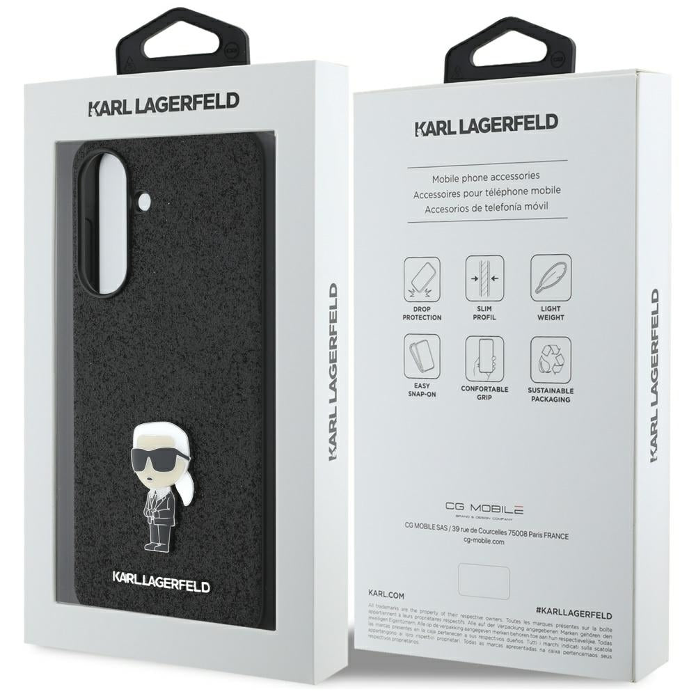 Futrola za Samsung Galaxy A36 A366, Karl Lagerfeld, Glitter Fixed Ikonik Karl, Crna