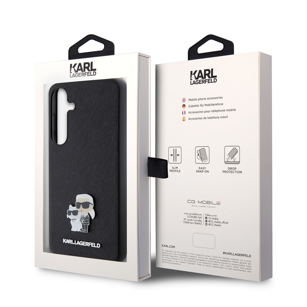 Futrola za Samsung Galaxy S24+ S926, Karl Lagerfeld, Saffiano Karl & Choupette Metal, Crna