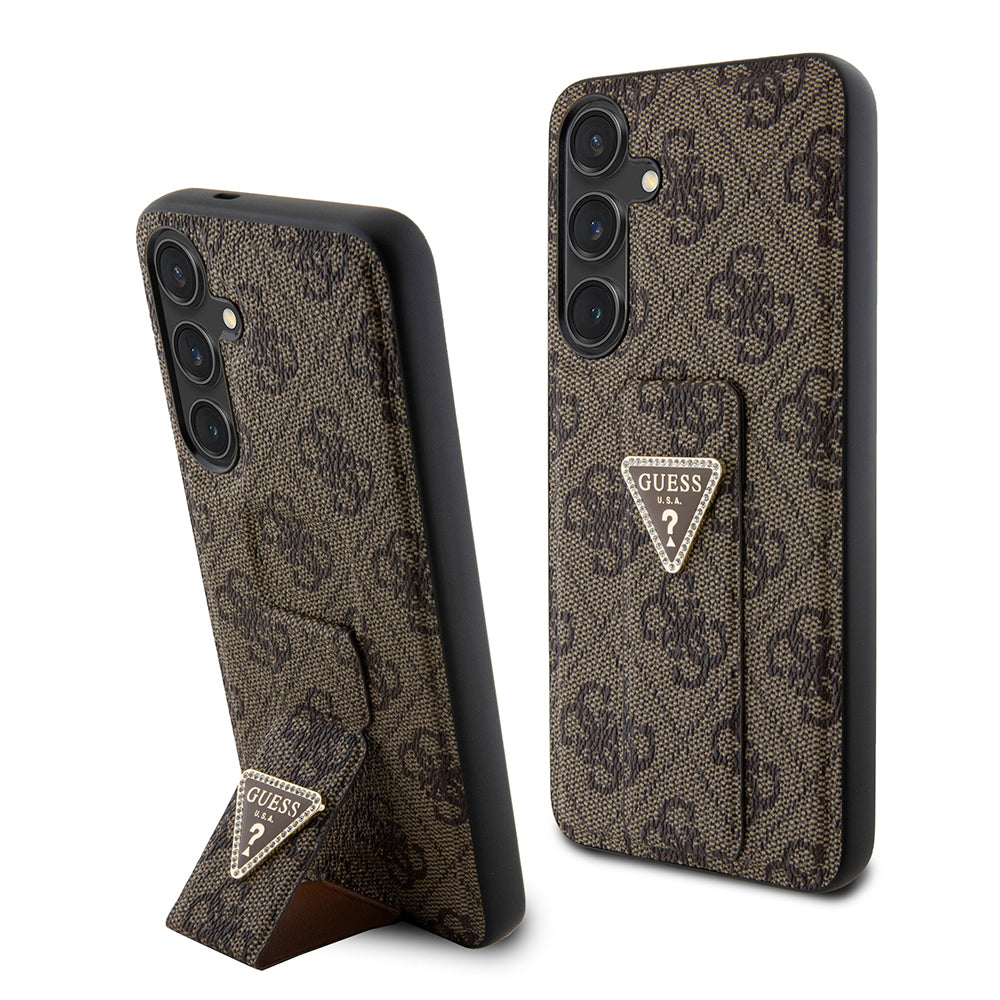Futrola za Samsung Galaxy S24 S921, Guess, Grip Stand 4G Triangle Strass, Smeđa