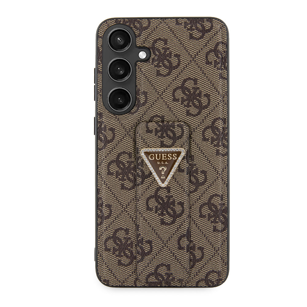 Futrola za Samsung Galaxy S24 S921, Guess, Grip Stand 4G Triangle Strass, Smeđa
