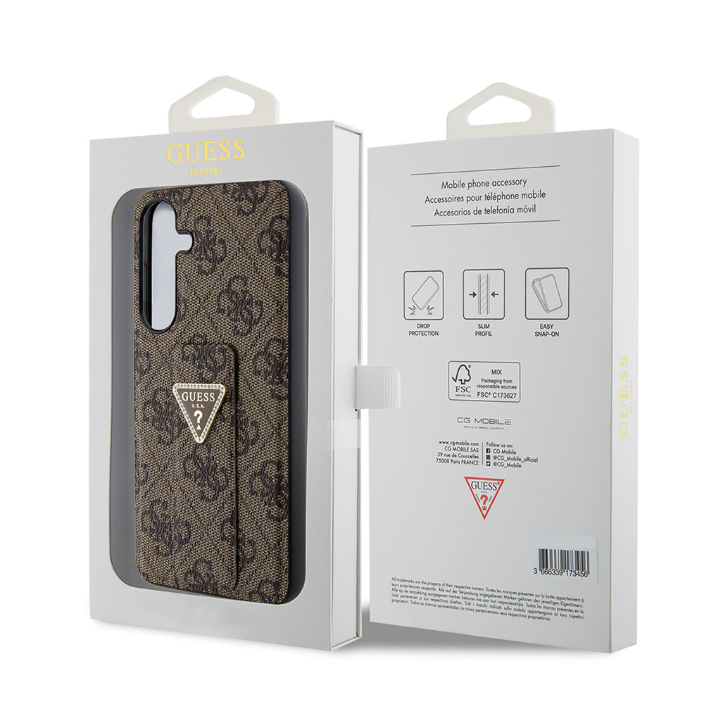 Futrola za Samsung Galaxy S24 S921, Guess, Grip Stand 4G Triangle Strass, Smeđa