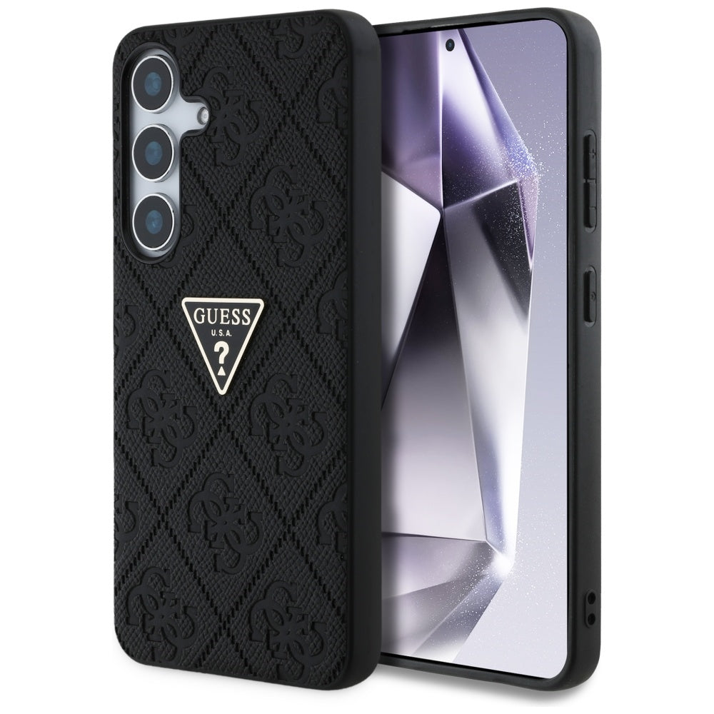 Futrola za Samsung Galaxy S25 S931, Guess, Grained Hot Stamp 4G Triangle, Crna
