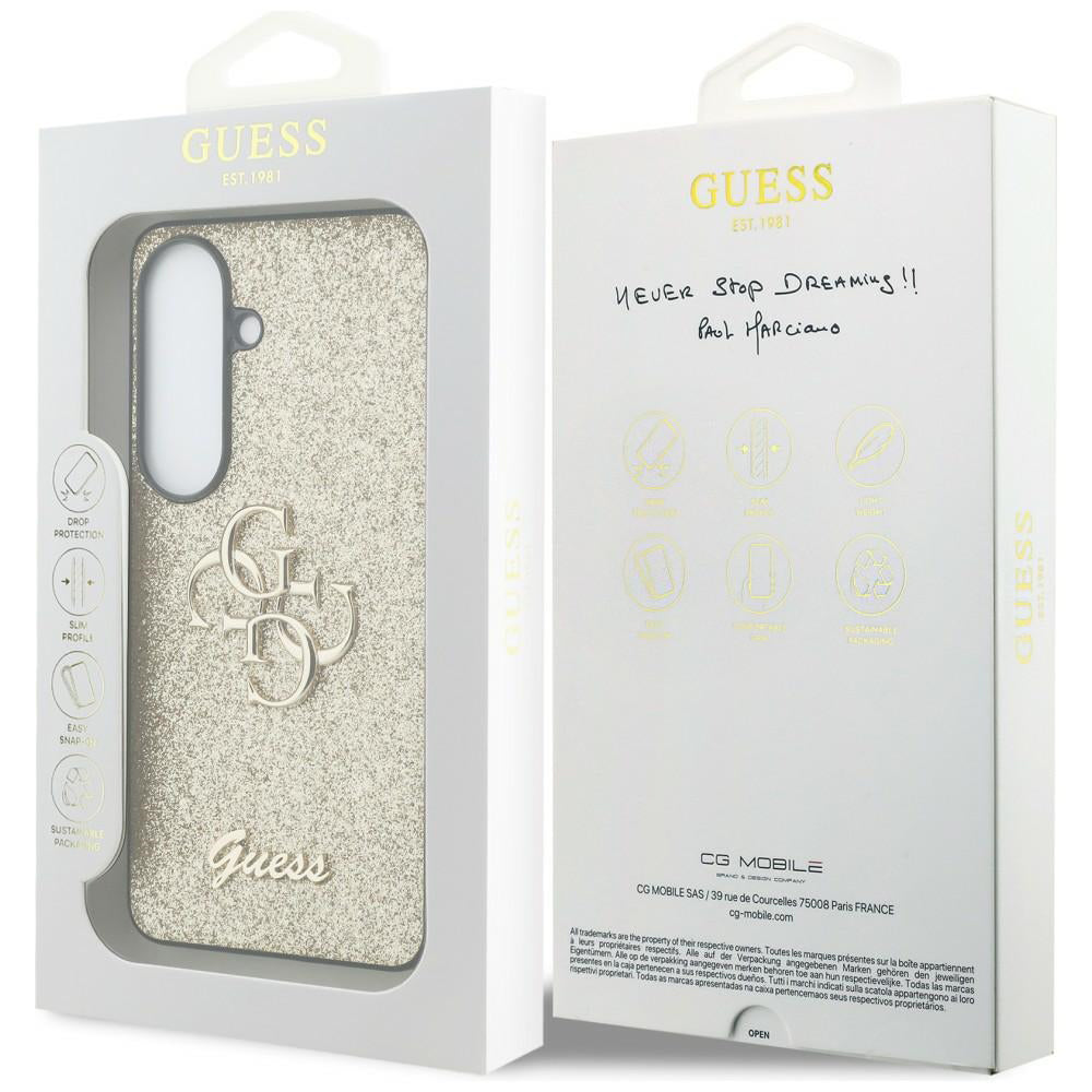 Futrola za Samsung Galaxy S26 S942, Guess, Fixed Glitter Big 4G Metal Frame, Zlatna