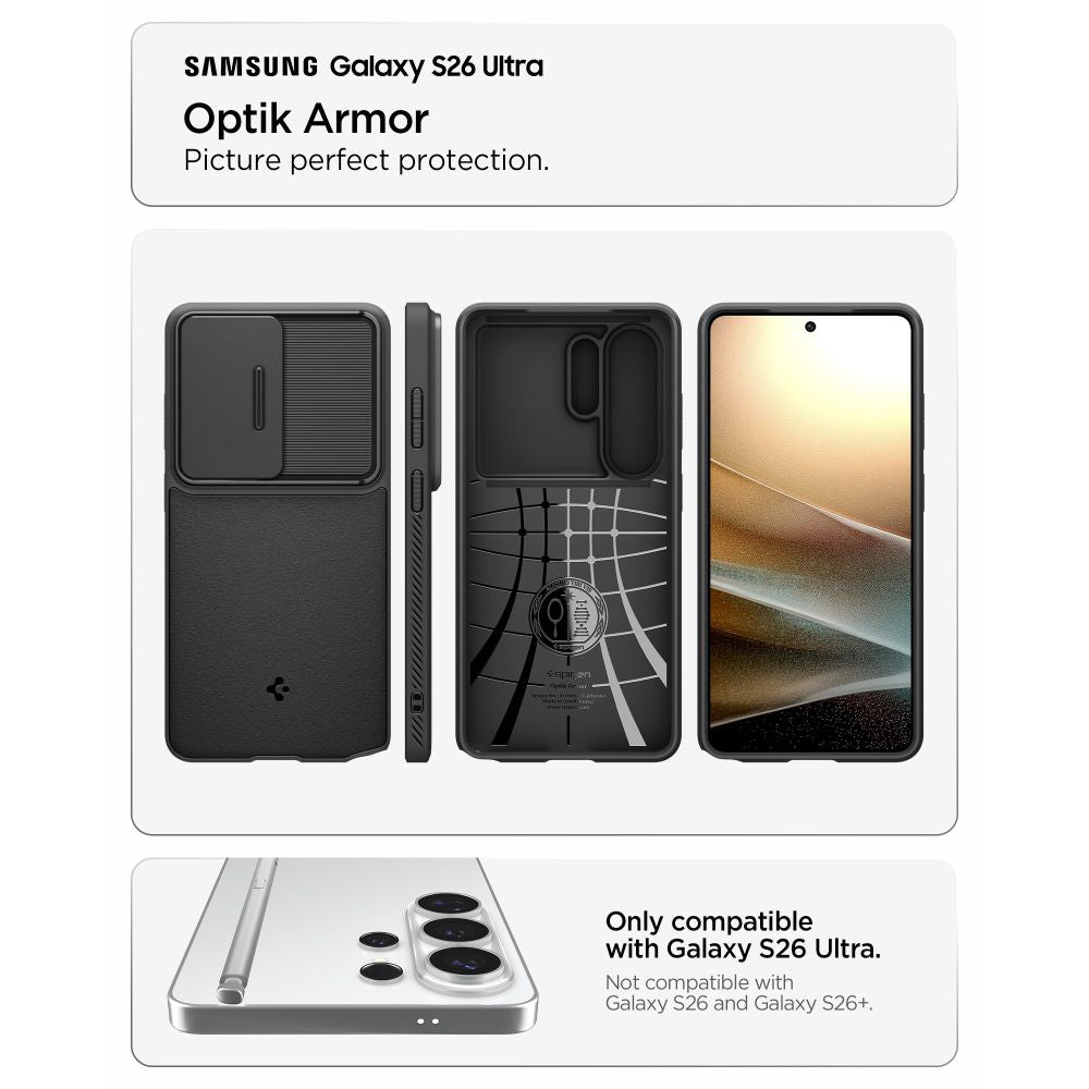 Futrola za Samsung Galaxy S26 Ultra S948, Spigen, Optik Armor, Crna ACS10687
