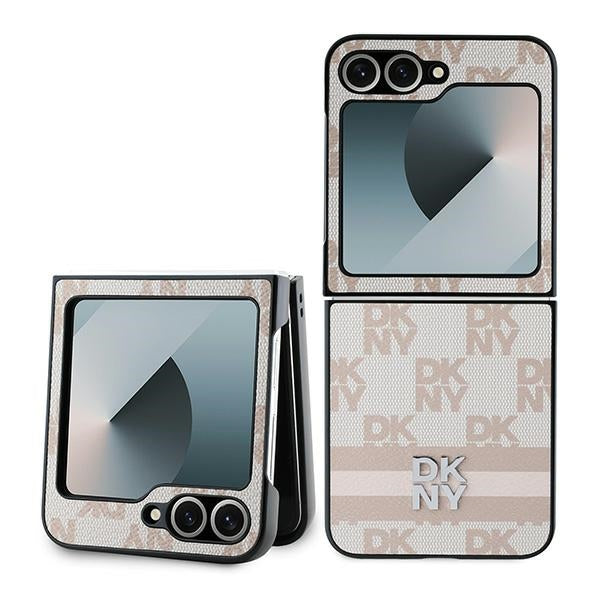 Futrola za Samsung Galaxy Z Flip7 FE F761 / Z Flip6 F741, DKNY, Uzorak Šahovnice Otisnutih Pruga, Roza