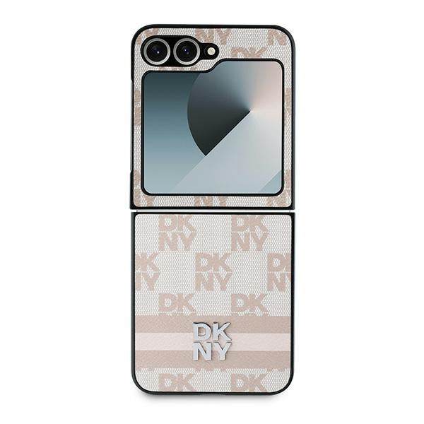 Futrola za Samsung Galaxy Z Flip7 FE F761 / Z Flip6 F741, DKNY, Uzorak Šahovnice Otisnutih Pruga, Roza