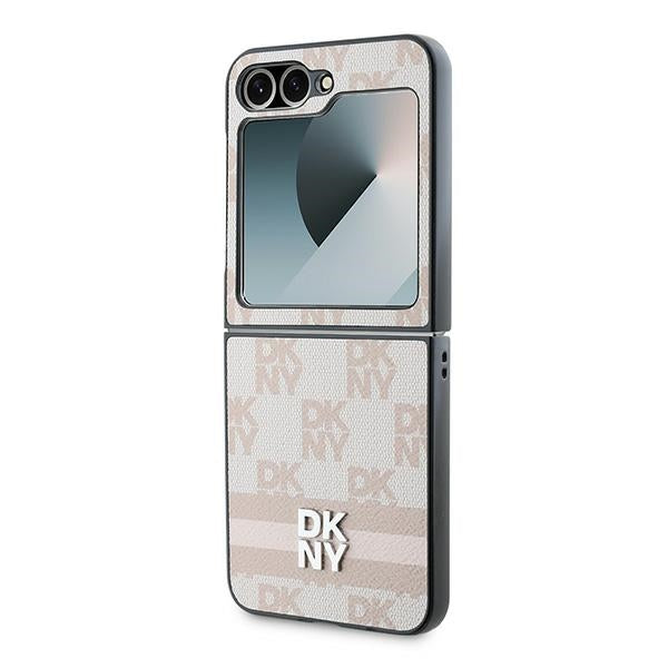 Futrola za Samsung Galaxy Z Flip7 FE F761 / Z Flip6 F741, DKNY, Uzorak Šahovnice Otisnutih Pruga, Roza