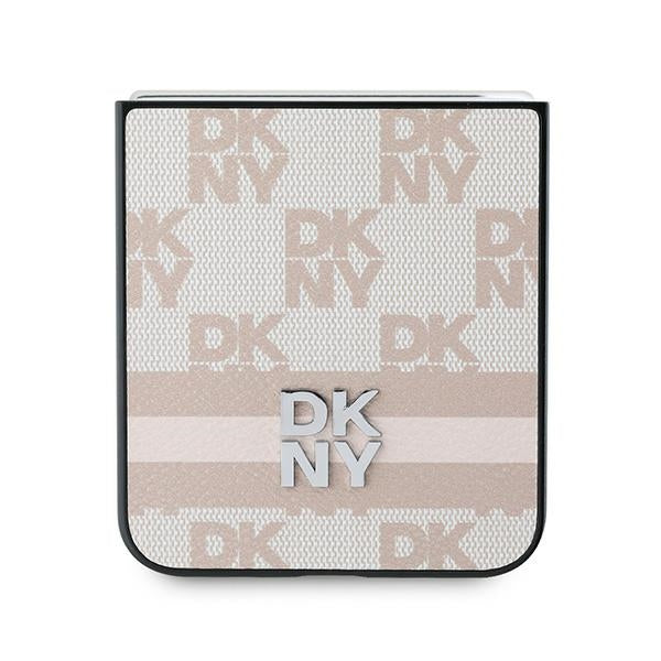 Futrola za Samsung Galaxy Z Flip7 FE F761 / Z Flip6 F741, DKNY, Uzorak Šahovnice Otisnutih Pruga, Roza
