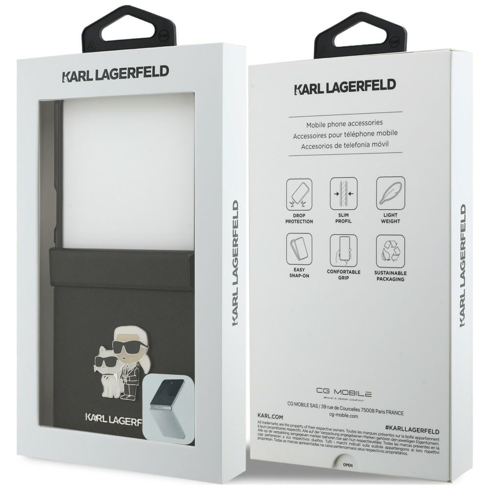 Maska za Samsung Galaxy Z Flip8 F776, Karl Lagerfeld, Saffiano Karl & Choupette Metal Pin, Crna