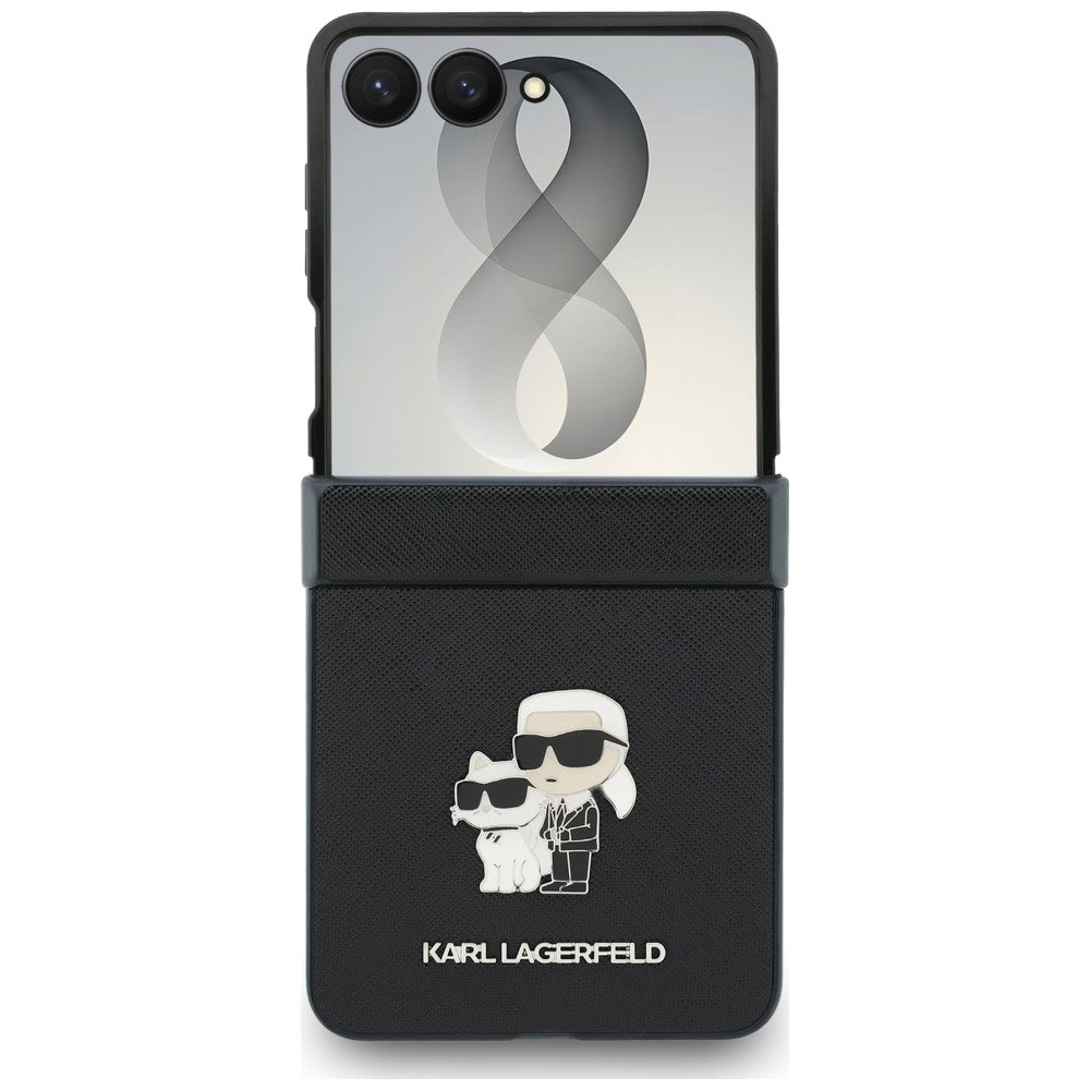 Maska za Samsung Galaxy Z Flip8 F776, Karl Lagerfeld, Saffiano Karl & Choupette Metal Pin, Crna