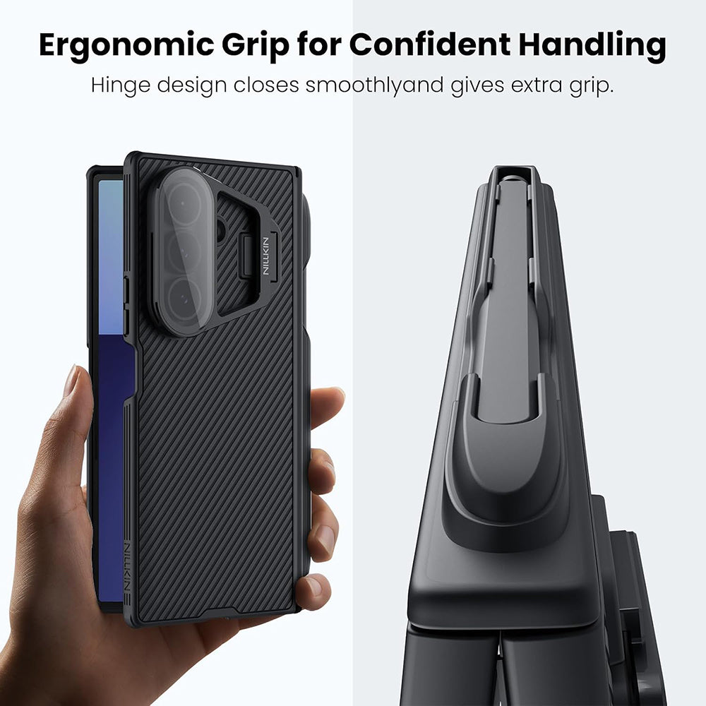 Maska za Samsung Galaxy Z Fold7 F966, Nillkin, CamShield Prop s prozirnim poklopcem za leće i držačem za S-Pen, Crna