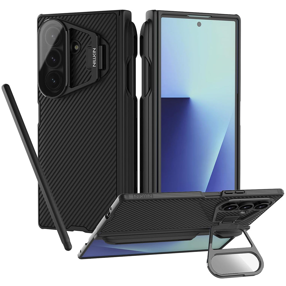 Maska za Samsung Galaxy Z Fold7 F966, Nillkin, CamShield Prop s prozirnim poklopcem za leće i držačem za S-Pen, Crna