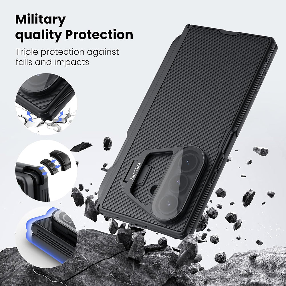 Maska za Samsung Galaxy Z Fold7 F966, Nillkin, CamShield Prop s prozirnim poklopcem za leće i držačem za S-Pen, Crna